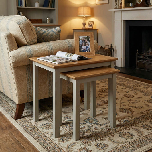 Taberno Oak Nest Of 2 Tables Sage Green