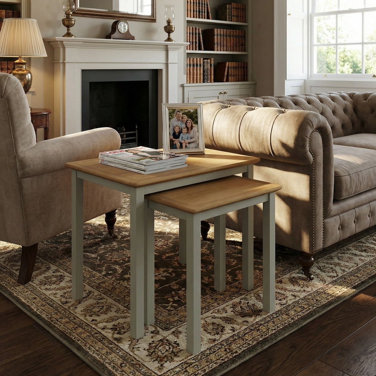 Taberno Oak Nest Of 2 Tables Sage Green