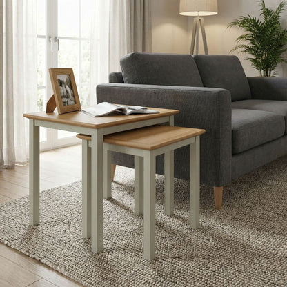 Taberno Oak Nest Of 2 Tables Sage Green