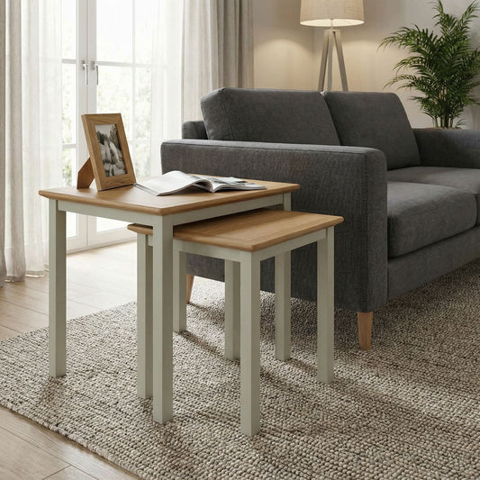 Taberno Oak Nest Of 2 Tables Sage Green