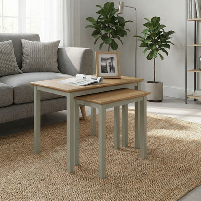 Taberno Oak Nest Of 2 Tables Sage Green