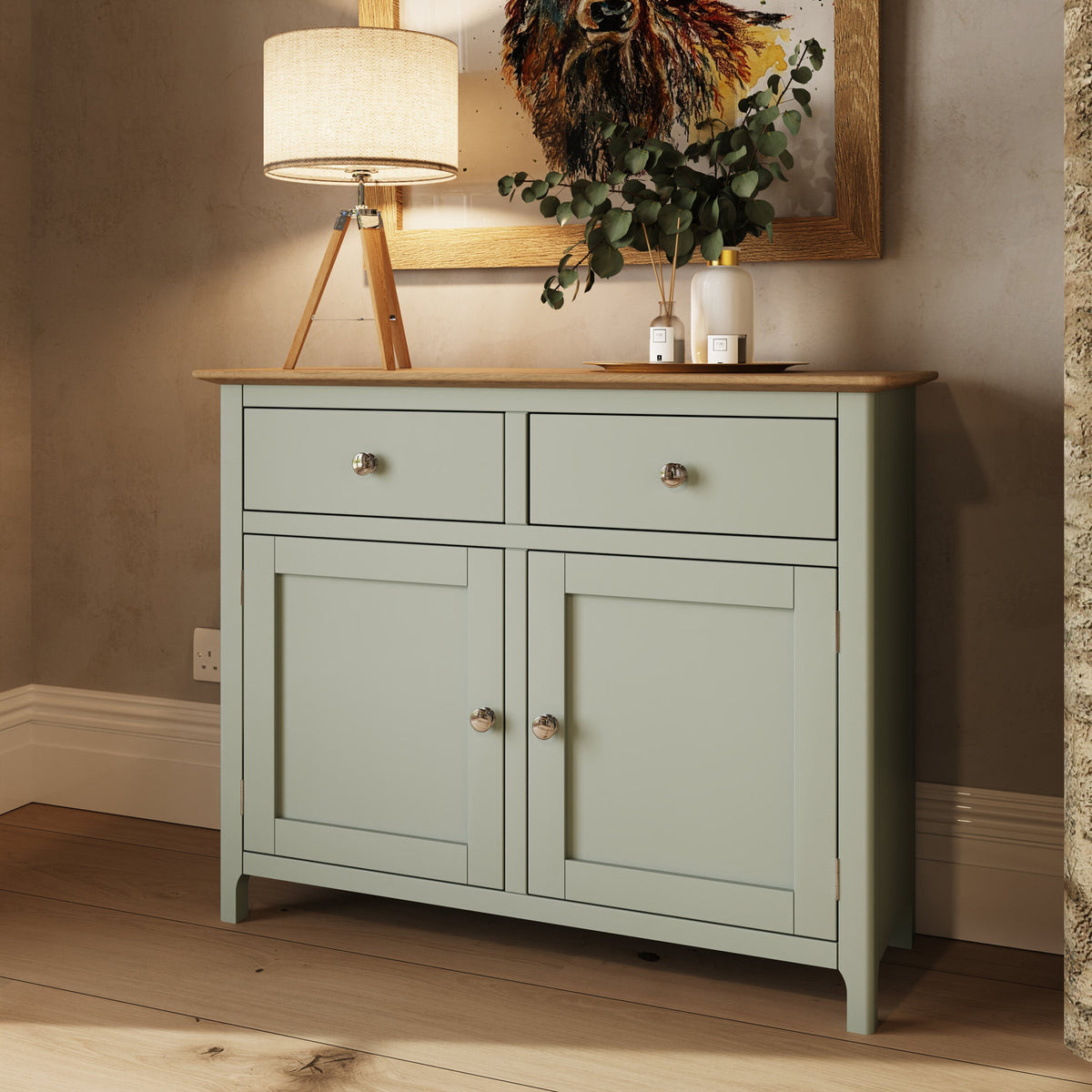 Taberno Oak 2 Door 2 Drawer Sideboard Sage Green