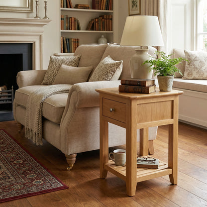 Taberno Oak Assembled 1 Drawer Slim Bedside