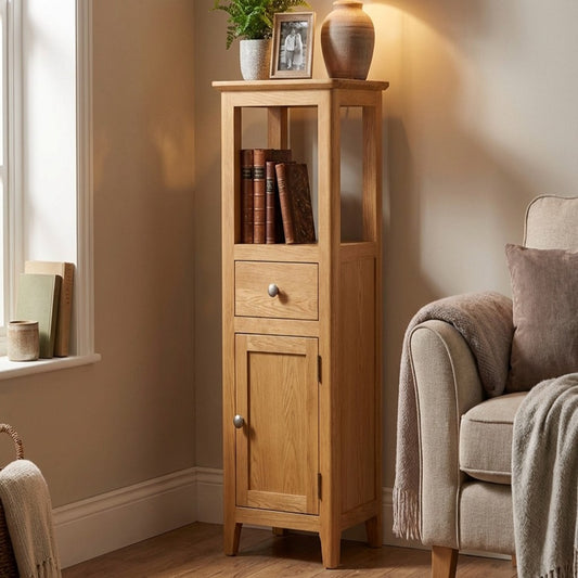 Taberno Oak Tall Slim Open Top Assembled Cabinet