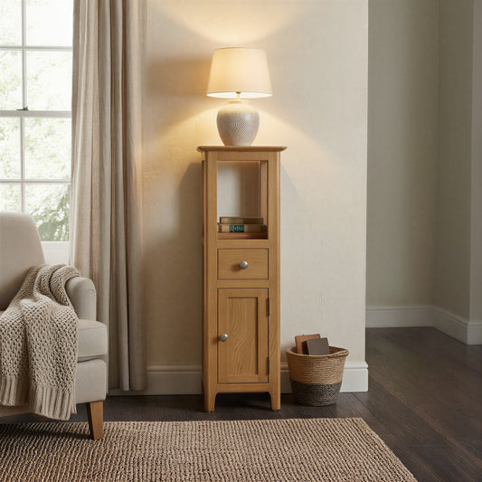 Taberno Oak Tall Slim Open Top Assembled Cabinet