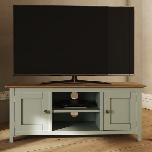 Taberno Oak 2 Door TV Unit Sage Green