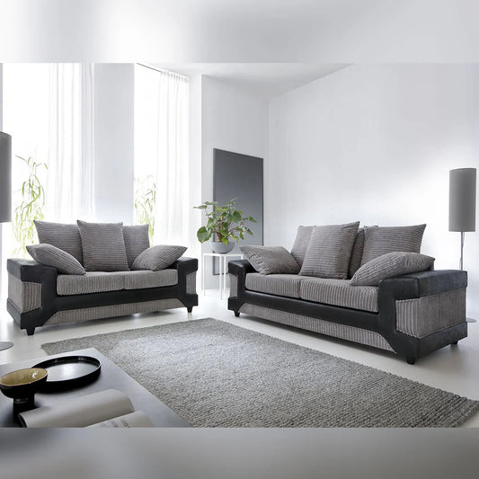 Dino Fabric Sofa Set – Black & Grey (3+2 Seater)