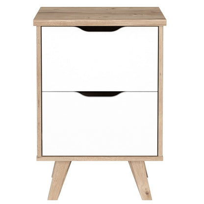 Forte Scandinavian 2 Drawer Bedside Cabinet - Matt White & Light Oak