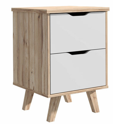 Forte Scandinavian 2 Drawer Bedside Cabinet - Matt White & Light Oak