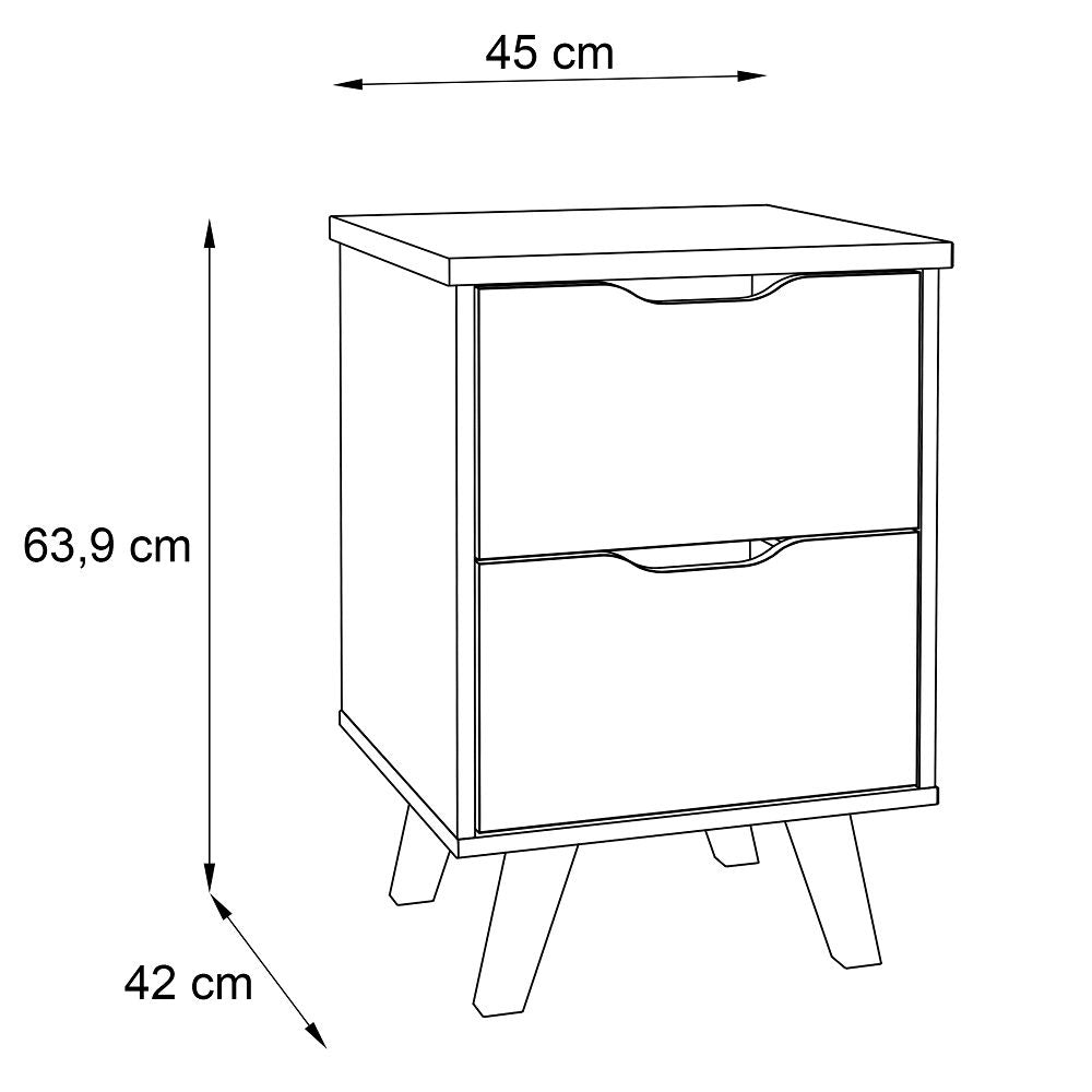 Forte Scandinavian 2 Drawer Bedside Cabinet - Matt White & Light Oak