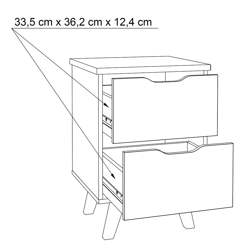 Forte Scandinavian 2 Drawer Bedside Cabinet - Matt White & Light Oak