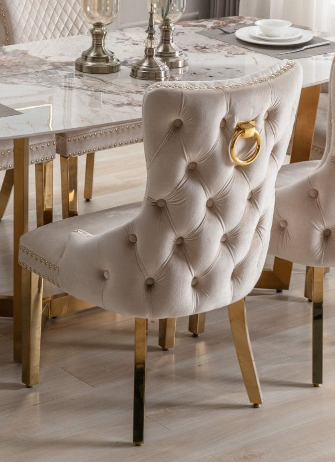 Victoria Cream & Gold Ring Knocker Dining Chair