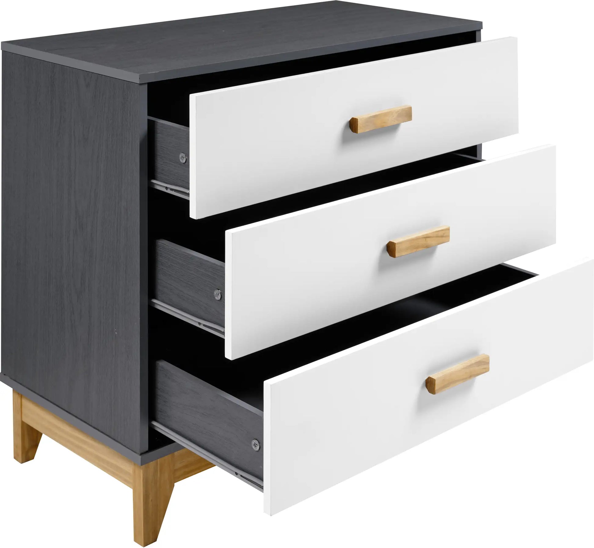 Cleveland 3 Drawer Chest   Whitegrey Metal Effect 2023  F 02