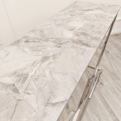 Vesta Chrome Console Table with Stomach Ash Sintered Stone Top