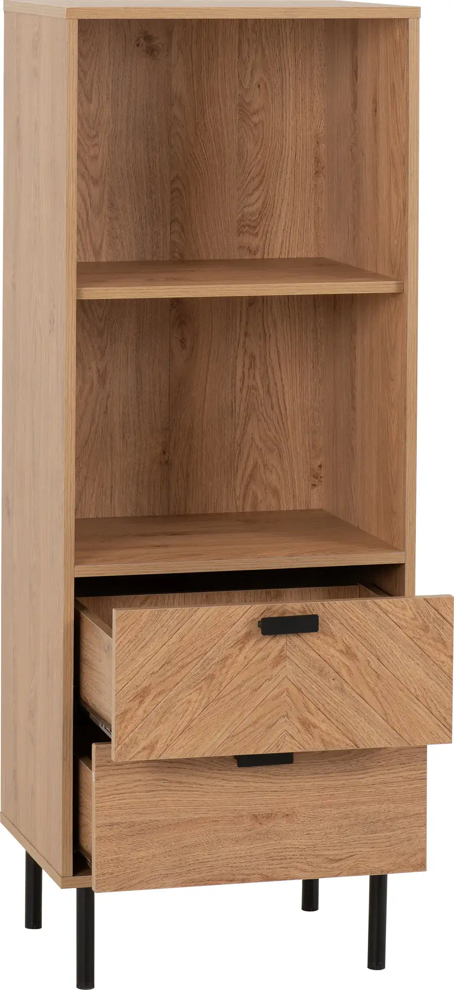 Leon 2 Drawer 2 Shelf Cabinet   Medium Oak Effect 2023  02