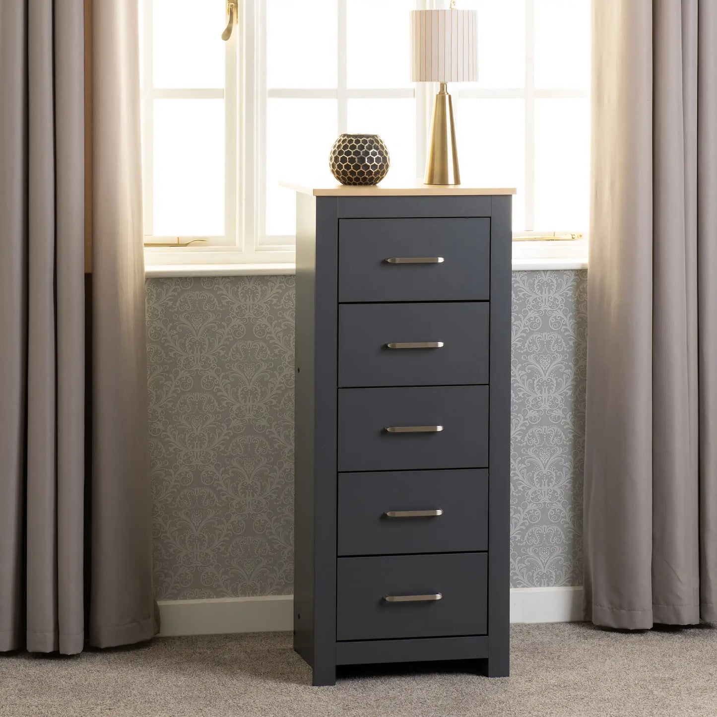 Portland 5 Drawer Narrow Chest   Greyoak Effect 2023  08