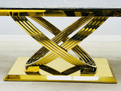 Elina Black and Gold Marble Dining Table 1.8m