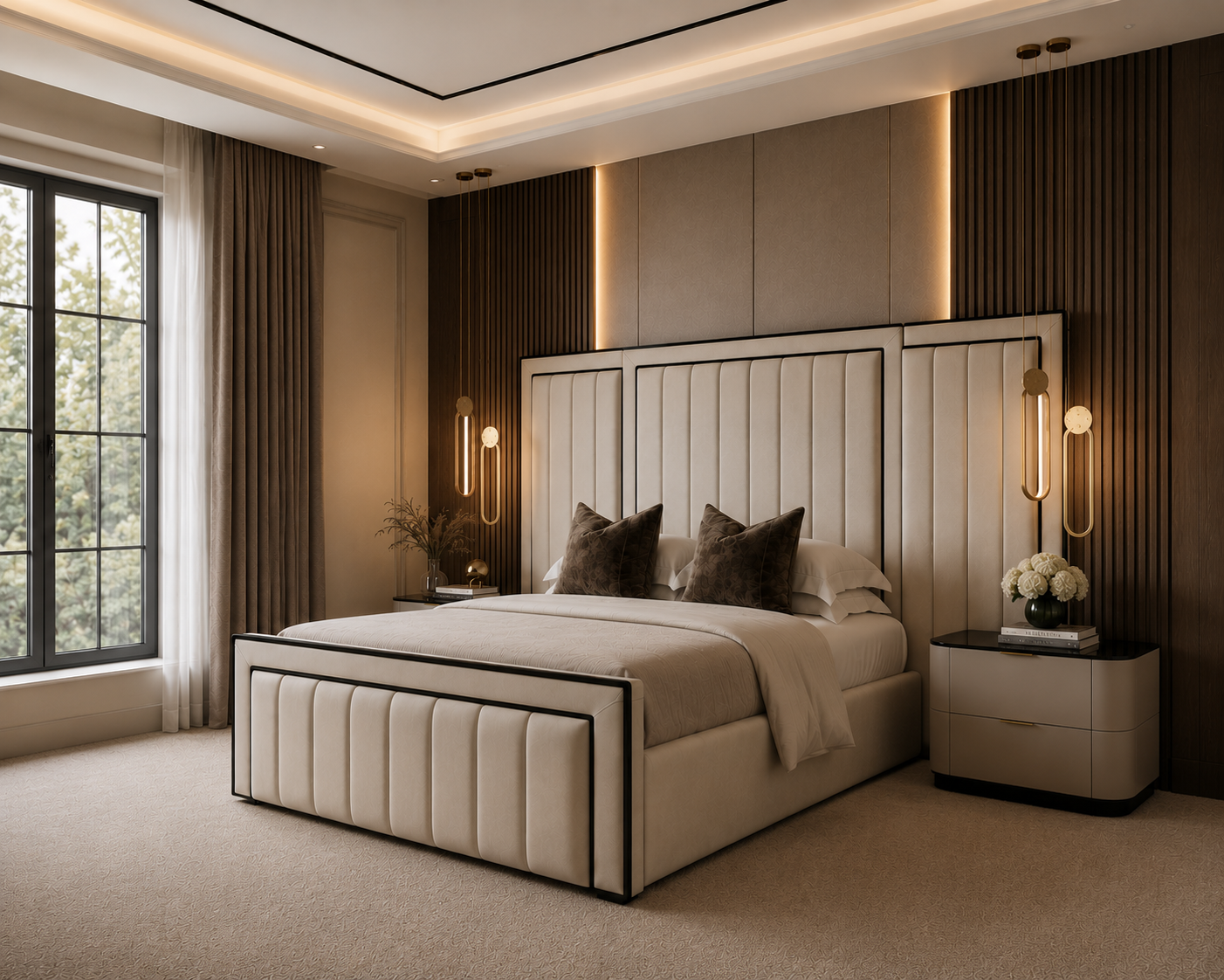 High Headboard Piping Bed