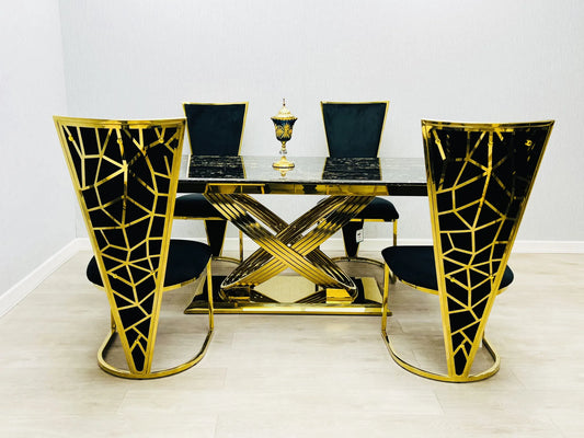Elina Black and Gold Marble Dining Table 1.8m