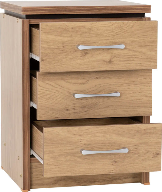 Charles 3 Drawer Bedside Oak Effect Veneer 2021  02