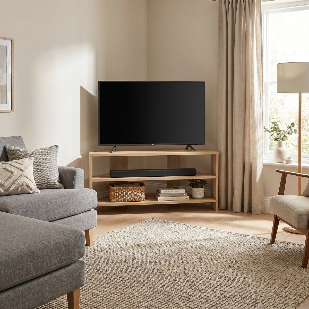 Corner TV Unit - Oak Finish