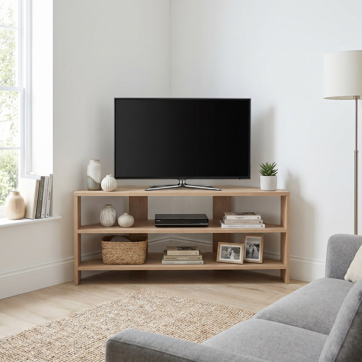 Corner TV Unit - Oak Finish