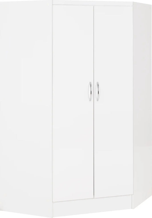 Nevada 2 Door Corner Wardrobe   White Gloss 2022  01