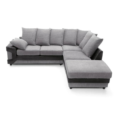 Dino Jumbo Cord Corner Sofa – Black & Grey