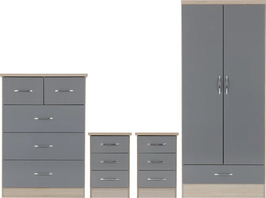 Nevada 2 Door 1 Drawer Wardrobe Bedroom Set   Grey Glosslight Oak Effect Veneer 2021  01