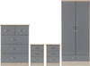 GREY GLOSS/LIGHT OAK EFFECT VENEER / 2 Door 1 Drawer Wardrobe Bedroom Set