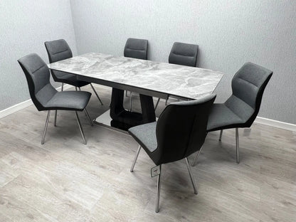 Zermatt Ceramic Extendable Dining Table 1.6m - 2m with 6 Zermatt Chairs