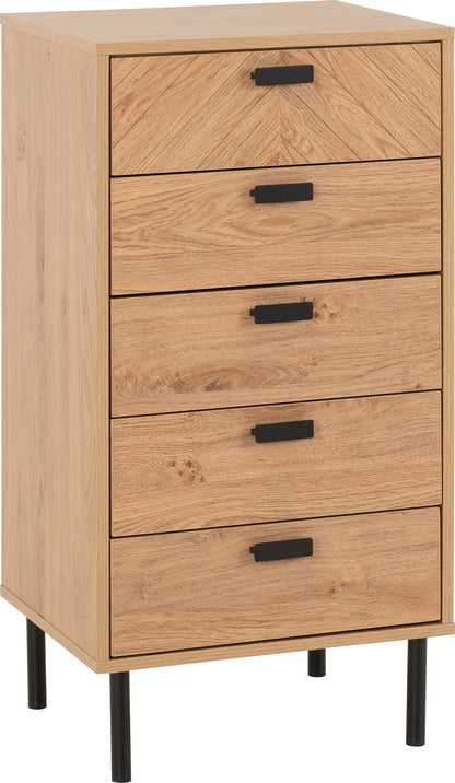 Leon 5 Drawer Narrow Chest   Medium Oak Effect 2023  01