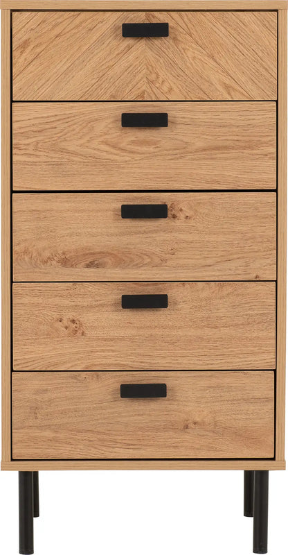 Leon 5 Drawer Narrow Chest   Medium Oak Effect 2023  03