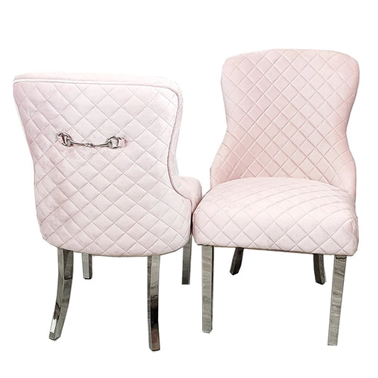 Kate Dining Chair Pink Velvet with Chrome Clasp & Quilted Back