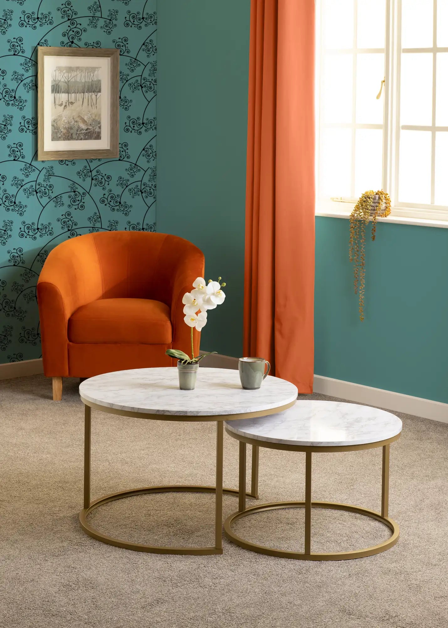 Dallas Round Coffee Table Set   Marblegold Effect 2023  06