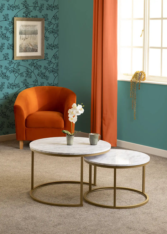 Dallas Round Coffee Table Set   Marblegold Effect 2023  06