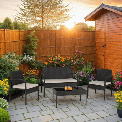 Cedar 4Pc Garden Set   Black Rattangrey Fabricblack Glass 2024  Pr