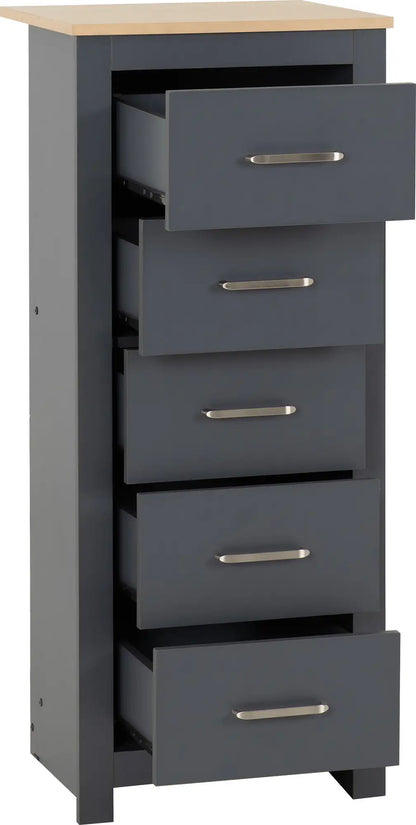 Portland 5 Drawer Narrow Chest   Greyoak Effect 2023  02