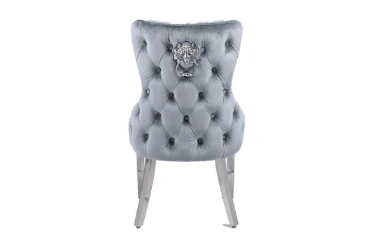 Victoria Grey Lion Knocker Dining Chair (Set of 2)