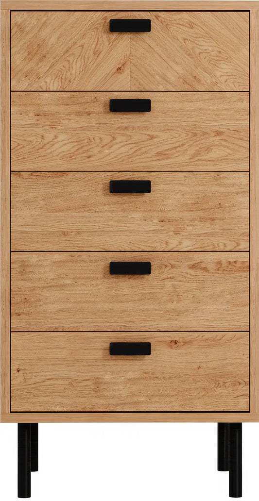 Leon 5 Drawer Narrow Chest   Medium Oak Effect 2023  02 Dx