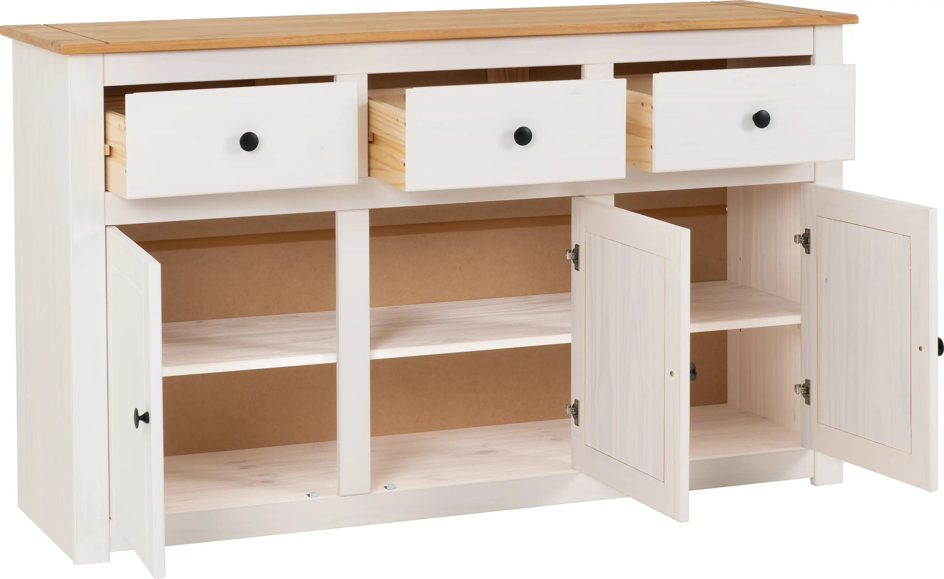 Panama 3 Door 3 Drawer Sideboard   Whitenatural Wax 2023  02