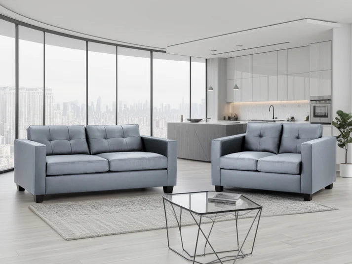 Jerry 3+2 Sofa Set – Black & Grey Faux Leather