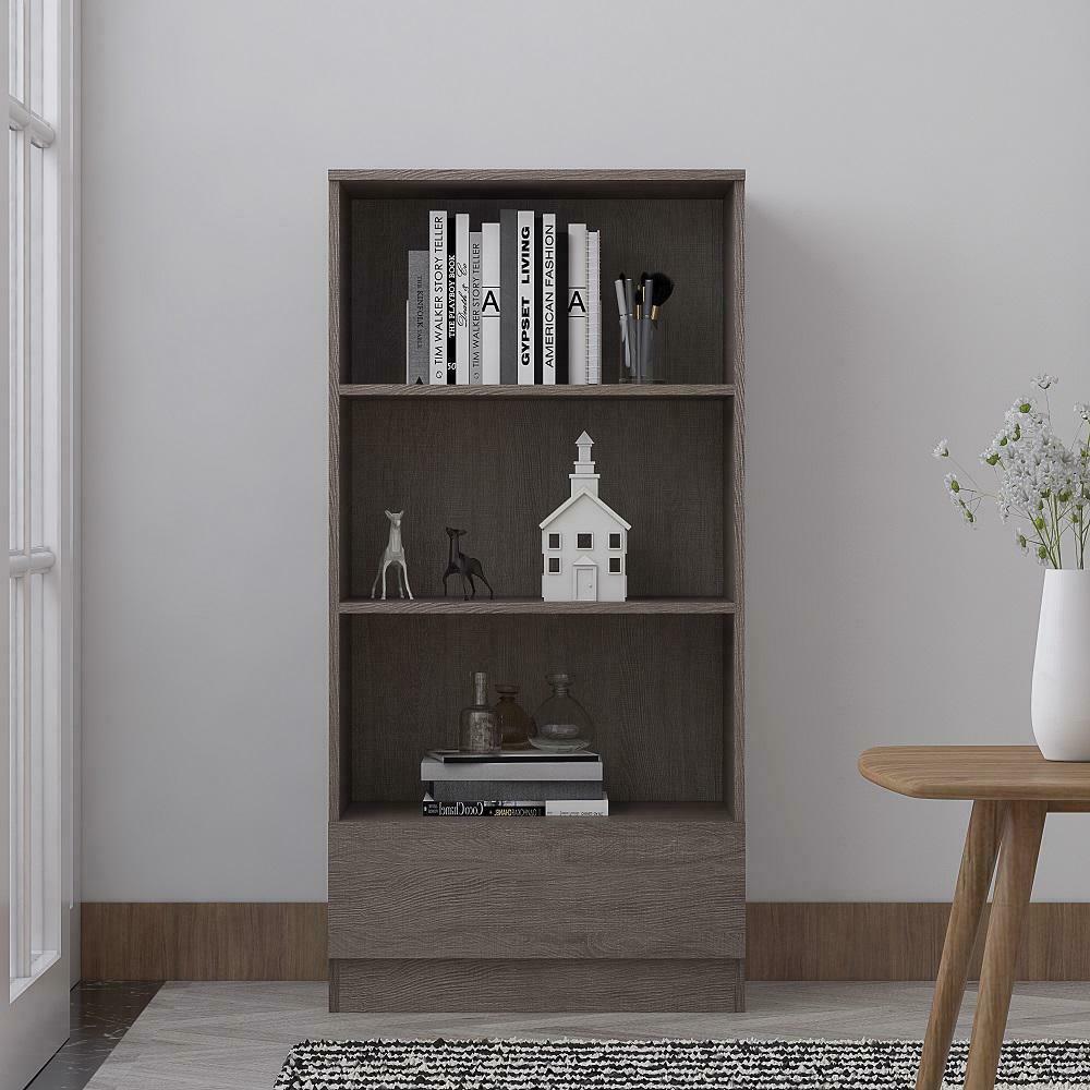 Stora 3 Shelf Bookcase 120cm With Bottom Drawer - Rustic Oak
